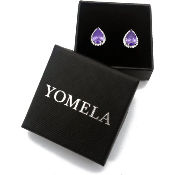 Women's Teardrop Mall Dainty Birthstone Cubic Zirconia Purple Elegant Earring - Picture 6 of 6